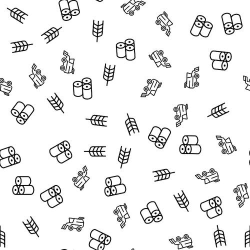 Agricultural Produce Farm Seamless Pattern Vector. Harvest, Spike Of Wheat And Stack Of Hay Farm Of Natural Product Monochrome Texture Icons. Bio Farming Template Flat Illustration