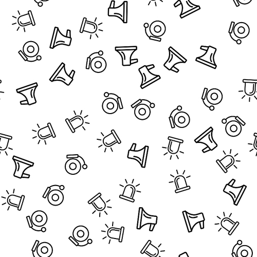 Elements Of Fire Alarm Seamless Pattern Vector. Metal Electric Bell, Alarm Light Siren And Loudspeaker Monochrome Texture Icons. Urgency Emergency Equipment Template Flat Illustration
