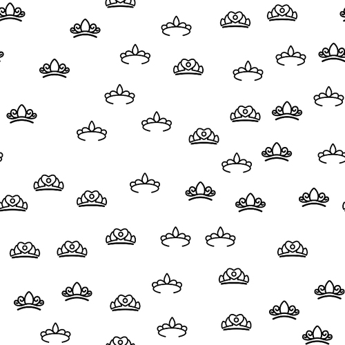 Jewelry Aristocracy Crowns Seamless Pattern Vector. Fashion Aristocraty Queen Or Princess Tiara Monochrome Texture Icons. Classic Symbol Of Monarch Authority Template Flat Illustration