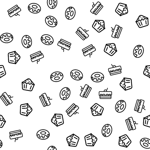 Sweet Dessert Theme Seamless Seamless Pattern. Doughnuts, Cakes, Pastries And Bakery Sweet Elements Background For Menu Cafe Or Shop. Vintage Food Icons, Backdrop, Wallpaper Flat Vector Illustration