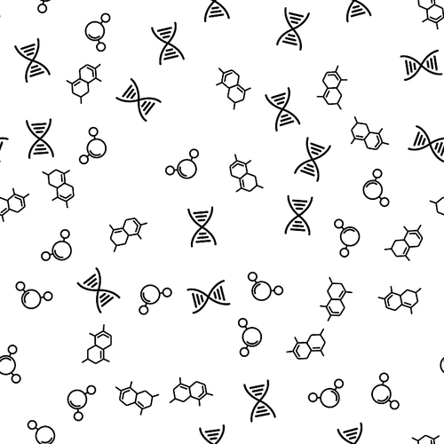 Molecule Model Outline Set Seamless Pattern Vector. Structure Of Molecule And Atom In Chemistry Monochrome Texture Icons. Science Teacher Innovative Educational Template Flat Illustration