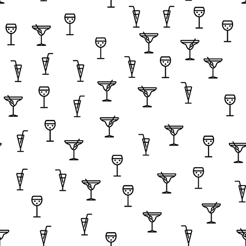 Martini Glass Goblet Style Seamless Pattern Vector. Champagne Glass Party Celebration Holidays Concept Wallpaper Surface Beverage Background. Monochrome Cocktail Ornament Flat Illustration