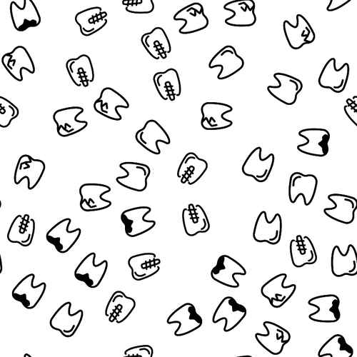 Teeth Healthcare Dental Seamless Pattern Vector. Caries, Damage And Toothache, Crack And Implant Dental Care Monochrome Texture Icons. Stomatology Healthcare Symbol Template Flat Illustration