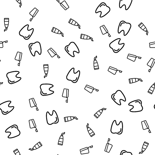 Teeth Cleaning Equipment Seamless Pattern Vector. Healthy Tooth, Case With Toothbrush With Toothpaste For Healthy Smile Monochrome Texture Icons. Hygiene Tools Template Flat Illustration