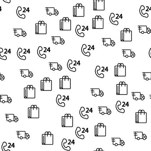 Truck Delivery Logistic for Store Seamless Pattern. Retail Online Shop 24 Delivery. Commerce Sale Outline Digital Background. Ecommerce Wallpaper Concept. Express Phone Call Vector Illustration