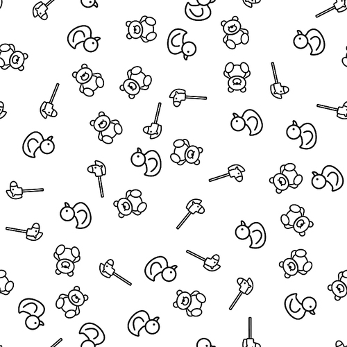 Boy Kid Toy Seamless Pattern Bear and Duck Doodle. Baby Toy Outline Background Design for Wrap Paper. Cute Child Abstract Texture for Shop. Childhood Birthday Decoration Vector Illustration