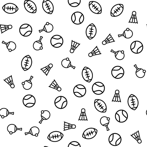 Football Sport Element Seamless Pattern Print. Outdoor Activity Badminton Equipment Outline Abstract Texture. Ping Pong Game Wallpaper Design. Summer Holiday Play Vector Illustration
