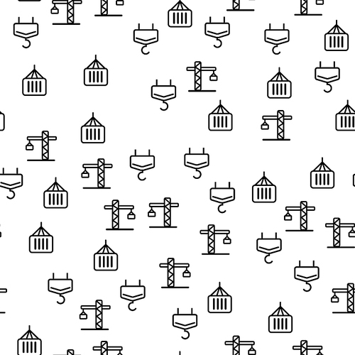 Construction Tower Crane Seamless Pattern Vector. Machinery Equipment Icon Construction Concept. Modern Engineering Building High Scyscraper Technology Template Outline Flat Illustration