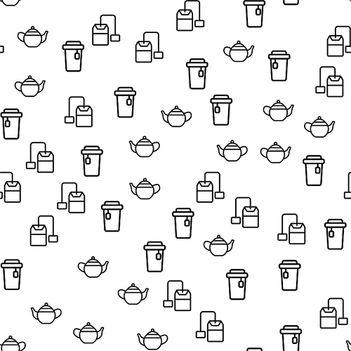 Natural Hot Ceylon Tea Seamless Pattern Vector. Teapot, Teabag And Cup Of Tea With Label Monochrome Texture Icons. Morning Relaxation Taste Beverage In Mug Template Flat Illustration