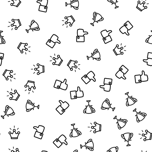 Congratulation Winner Seamless Pattern Vector. Thumb Up Applique, Cup Of Winner And Crown Monochrome Texture Icons. Victory Ceremony With Awards And Prize Template Flat Illustration