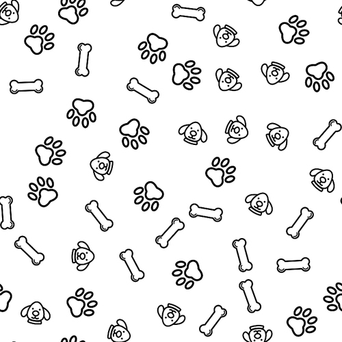 Funny Dog Animal Life Seamless Pattern Vector. Happy Cute Pet Puppy Silhouette, Animal Paw Trace Or Footstep And Bone Monochrome Texture Icons. Veterinary Nursery Template Flat Illustration