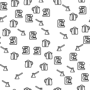 Coffee Brewing Method Seamless Pattern Vector. Coffee Machine, Electric Teapot And Turk Barista Equipment For Aroma Espresso And Capuccino Monochrome Texture Icons. Template Flat Illustration