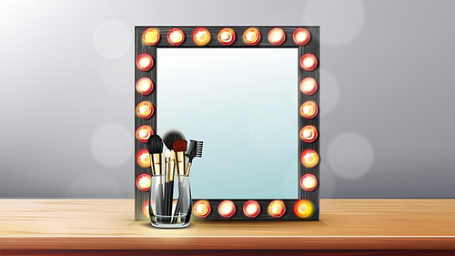 Vanity Mirror Vector. Makeup Vanity Frame. Dressing Woman. Backstage Room. Illustration