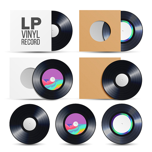 Lp Record Vector. Vinyl LP Cover Plate Mockup. Retro Vintage Album. Audio Illustration