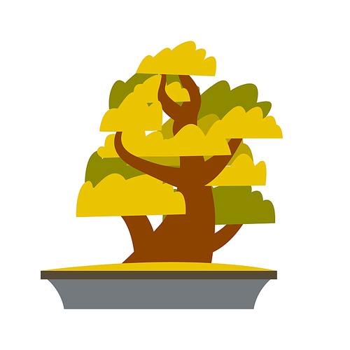 Bonsai Japanese Cartoon Vector Tree Growing In Pot. Bonsai Isolated Clipart. Asian Plants Cultivation Technique. Greenery, Gardening. Foliage Potted Plant Trunk And Leaves Flat Illustration