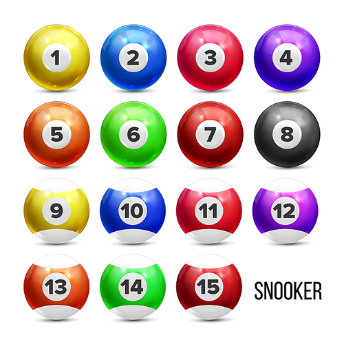 Snooker Billiard Balls With Numbers Set Vector. Colorful Glossy Collection Of Snooker Game Pool Sphere With Reflection. Gambling Equipment Of Play Entertainment Realistic 3d Illustration