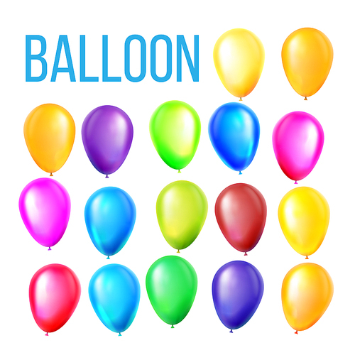 Balloons Set Vector. Birthday, Holiday Event Elements Decoration. Flying Object. Color Round Present. Illustration