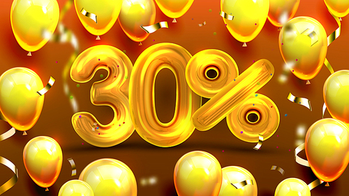 Thirty Percent Or 30 Marketing Offer Vector. Business Marketing Poster, Promotion Store And First Credit Contribution, Number And Confetti. Unique Offering Realistic 3d Illustration