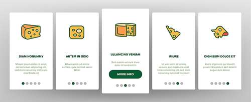 cheddar cheese vector onboarding mobile app page screen. cheddar piece, milk products. snack, food. dairy ingredients. isolated cooking signs. , natural illustrations