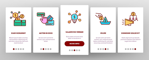 Crowdfunding, Collective Investment Vector Onboarding Mobile App Page Screen. Crowd Funding, Startup Financing. Money Saving, Donation Financial Support Illustrations