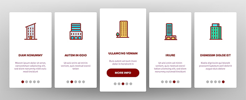 Dwelling House, Condo Onboarding Mobile App Page Screen Vector. Condo, Apartment Buildings. Residential Area, Metropolis Pictograms Collection. Urban Architecture Illustrations