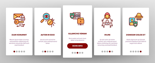 Cipher Onboarding Mobile App Page Screen Vector Icons Set. Information Encryption Thin Digital Security Pictograms Collection. Privacy, Anonymity, Confidentiality. Cybersecurity Outline Illustrations