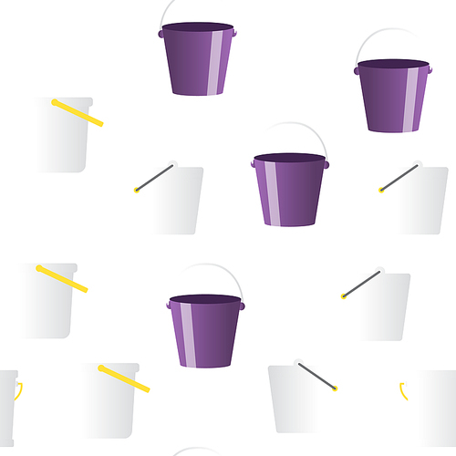 Buckets, Pails Vector Thin Line Icons Seamless Pattern. Buckets, Plastic, Metal Containers for Farming, Housework Tools, Equipment Linear Pictograms. Kids Toy