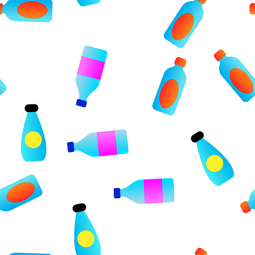 Plastic Water Bottle Linear Vector Icons Seamless Pattern. Plastic Containers Thin Line Contour Symbols. Water Packaging Pictograms Collection. Various Forms, Types of Bottles. Container Illustration