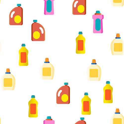 Detergent, Washing Liquid Vector Thin Line Icons Seamless Pattern. Detergent, Plastic Bottles with Washing Powder, Cleanser Linear Pictograms. Housekeeping Accessory for Dirty Laundry