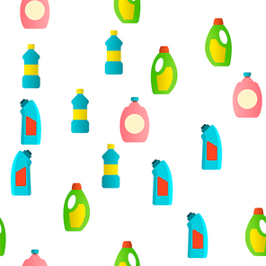 Detergent, Washing Liquid Vector Thin Line Icons Seamless Pattern. Detergent, Plastic Bottles with Washing Powder, Cleanser Linear Pictograms. Housekeeping Accessory for Dirty Laundry