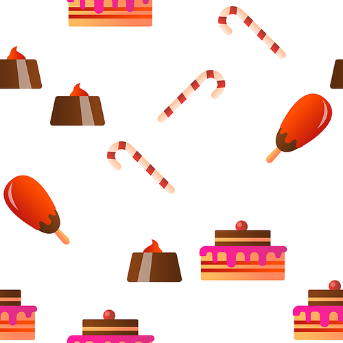 Desserts, Pastry, Sweets Vector Color Icons Seamless Pattern. Tasty Desserts, Delicious Cakes Linear Symbols Pack. Candy Store, Confectionery Shop, Bakery Logo. Cupcakes, Cookies, Pies Illustrations