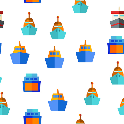 Ferry, Vessel And Ship Vector Color Icons Seamless Pattern. Ferry Front And Side View Linear Symbols Pack. International Cargo Transportation, Shipment. Logistics And Distribution Illustrations