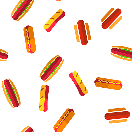 Hot Dog, Burger Vector Color Icons Seamless Pattern. Hotdog With Sausage, Bread And Sauce Linear Symbols Pack. Takeout, Takeaway Unhealthy Eating, Fastfood. Delicious Street, Junk Illustrations