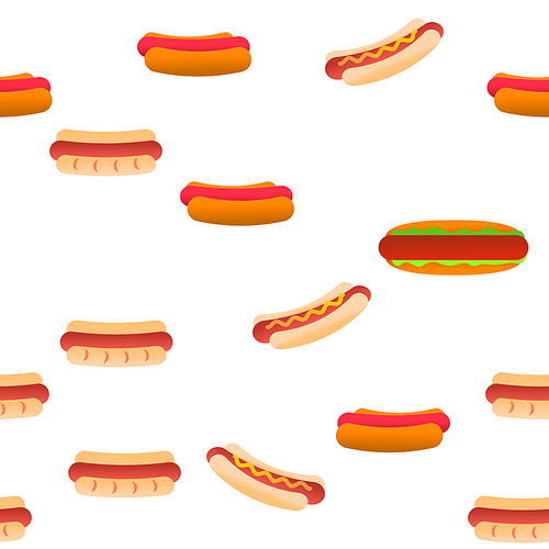 Hot Dog, Burger Vector Color Icons Seamless Pattern. Hotdog With Sausage, Bread And Sauce Linear Symbols Pack. Takeout, Takeaway Unhealthy Eating, Fastfood. Delicious Street, Junk Illustrations