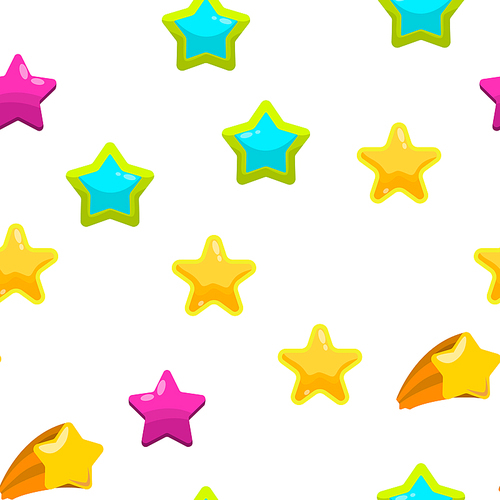 Star Icon Seamless PatternVector. Gold Bright Star Icons. Sky Cosmos Object. Rating Sign. Winner Shape. Illustration