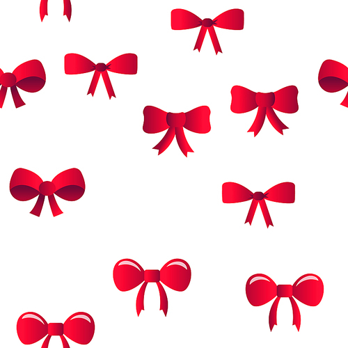 Red Bow And Ribbon Vector Color Icons Seamless Pattern. Decorative Bow, Female Hair and Clothes Accessories Linear Symbols Pack. Presents And Festive Gifts Packaging Decor Illustrations