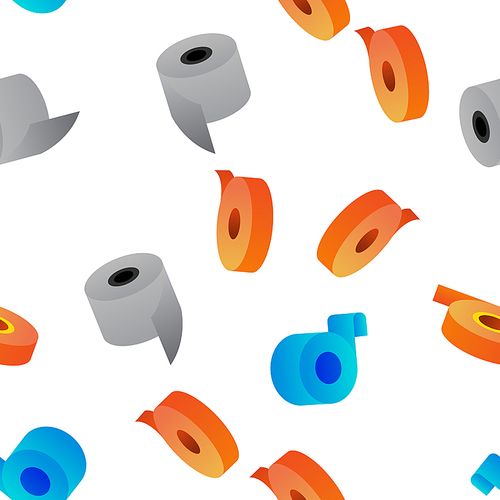 Sticky Tape Rolls Vector Color Icons Seamless Pattern. Adhesive Tape Roll, Office Supply, Stationery Linear Symbols Pack. Masking Sellotape, Plaster. Decorative Ribbons, Bandage Illustrations
