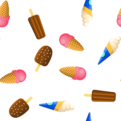 Ice Cream Icon Seamless Pattern Vector. Cream Cone. Chocolate Vanilla Food. Tasty Cold Frozen Dessert. Delicious. Illustration
