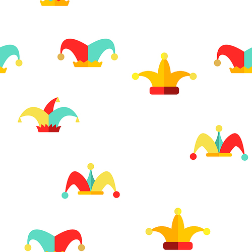 Funny Jester Hat Linear Vector Icons Seamless Pattern. Jester, Clown Caps with Bells Thin Line Contour Symbols Pack. Harlequin Costume Pictograms Collection. Circus, Medieval Carnival Illustrations