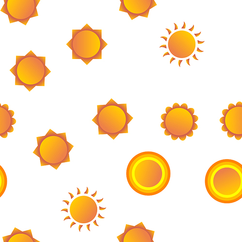 Yellow Sun Icon Seamless Pattern Vector. Sunset Sign. Sunrise Light. Summer Heat. Orange Ray. Season Object. Shiny Graphic. Illustration