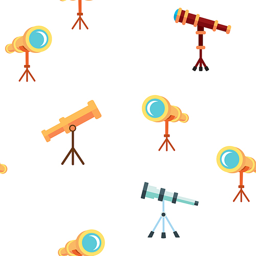 Telescope Icon Seamless Pattern Vector. Spyglass Discover Tool. Astronomy Science Magnify Instrument. Learning Universe. Planetarium Watching Lens. Illustration