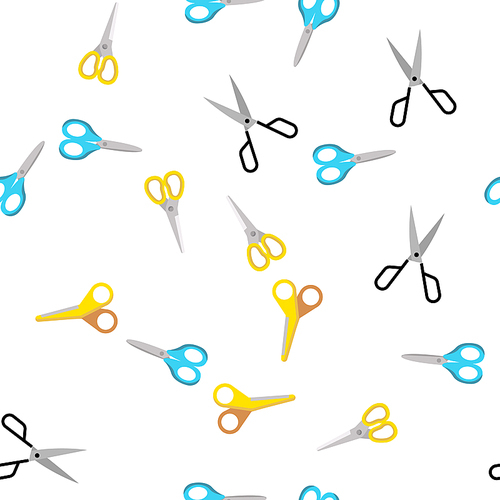 Scissors, School Stationery Vector Color Icons Seamless Pattern. Scissors With Plastic Handles Linear Symbols Pack. Office Supplies. Hairdresser Equipment, Gardening Tool Illustrations