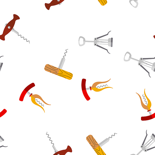 Corkscrew Icon Seamless Pattern Vector. Wine Cork Screw. Open Bottle. Party Bar Tool. Drink Opener Equipment. Beverage. Line, Flat Illustration