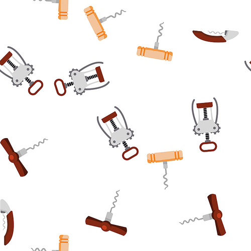 Corkscrew Icon Seamless Pattern Vector. Wine Cork Screw. Open Bottle. Party Bar Tool. Drink Opener Equipment. Beverage. Line, Flat Illustration