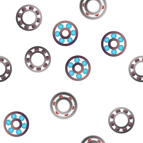 Ball Bearing Mechanism Vector Color Icons Seamless Pattern. Rolling Ball Bearing Linear Symbols Pack. Wheels, Gears, Machinery Equipment. Engineering, Machine Element Illustrations