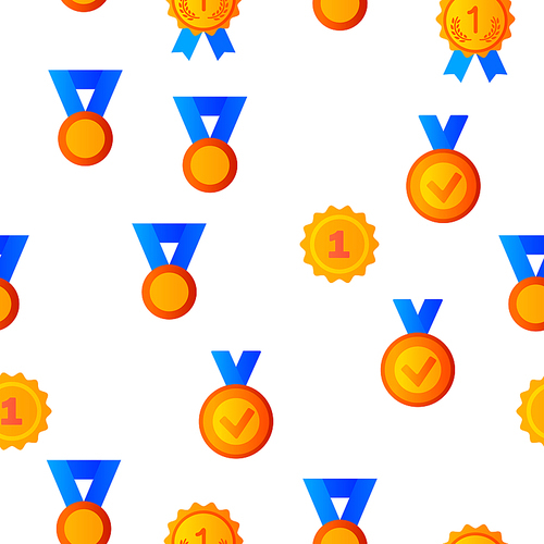 Golden, Bronze Medals Vector Color Icons Seamless Pattern. Medals, Competition Winner Rewards. First, Second, Third Place Awards Linear Symbols Pack. Victory, Achievement, Success Illustrations