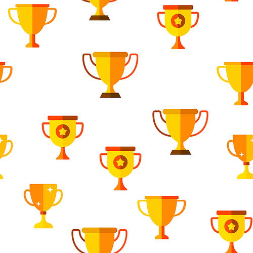 Golden Trophy Cup Vector Color Icons Seamless Pattern. Competition Trophy, Contest Award Linear Symbols Pack. Success, Victory Metaphor, Sports Achievement, Career Goal. Illustration