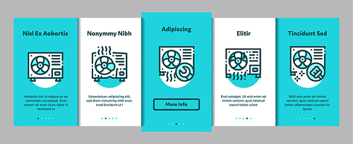 Conditioner Repair Vector Onboarding Mobile App Page Screen. Conditioner Repair, Fixing Equipment Linear Pictograms. Air Conditioning System Maintenance, Technical Support, Tools Kit Illustrations