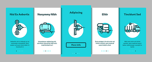 Agricultural Vehicles Vector Onboarding Mobile App Page Screen. Agricultural Transport, Harvesting Machinery Linear Pictograms. Harvesters, Tractors, Irrigation Machines, Combines Illustration