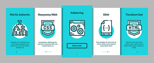 Coding System Vector Onboarding Mobile App Page Screen. Binary Coding System, Data Encryption Linear Pictograms. Web Development, Programming Languages, Bug Fixing, HTML, Script Illustration